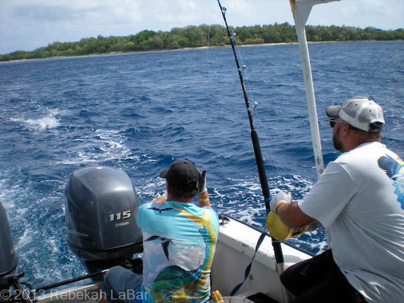 Tony and Leck reeling in an Aku