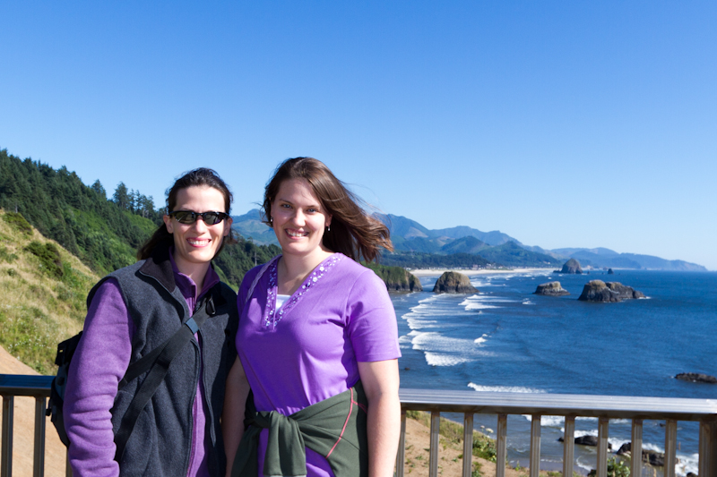 Me and my sister, at Ecola State Park, with Cannon Beach below us