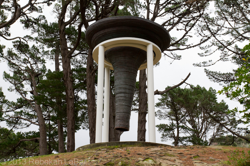 This caught my attention, a tornado-shaped structure! It was designed so the sounds of Wellington could be concentrated and heard if you stand in the funnel. I tried, but didn't hear much. Maybe would have helped if it had been windier. It was surrounded by some of the oldest trees (pines) planted in Wellington, in 1871.